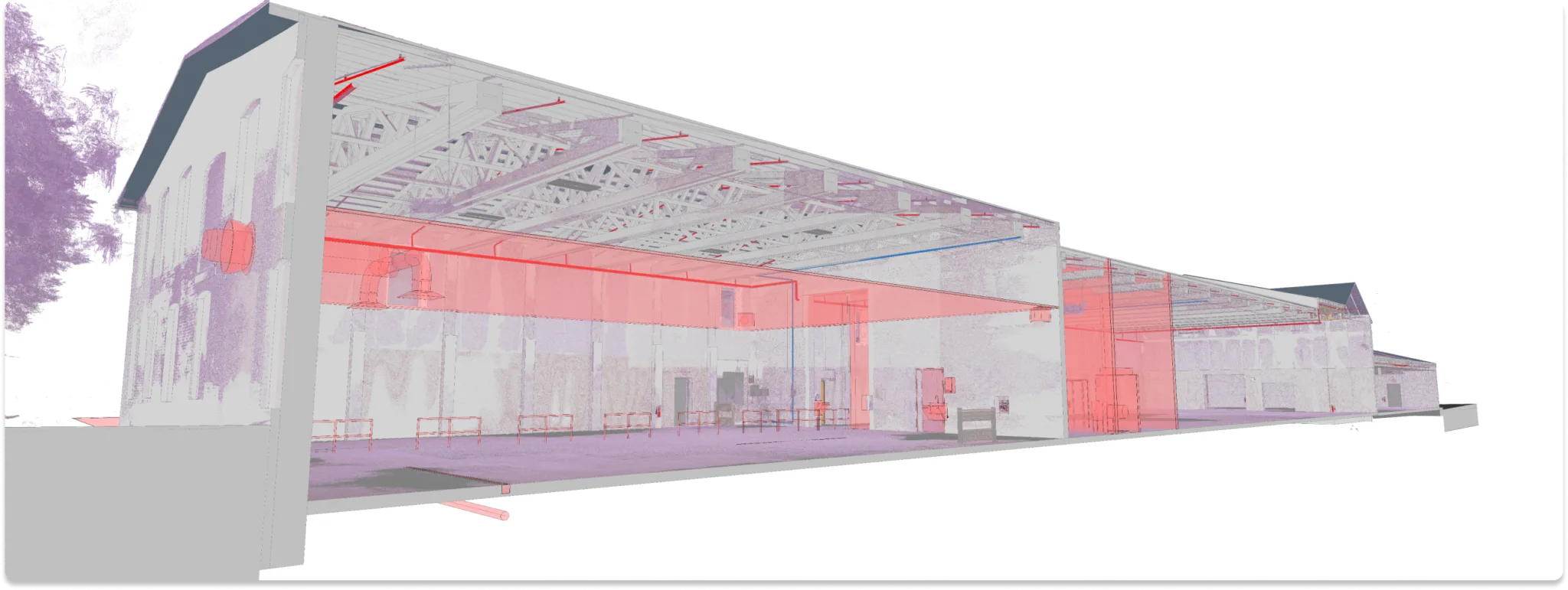 Dynamic LiDAR point-cloud and BIM model animation showcasing FEAST Food Works processing facility