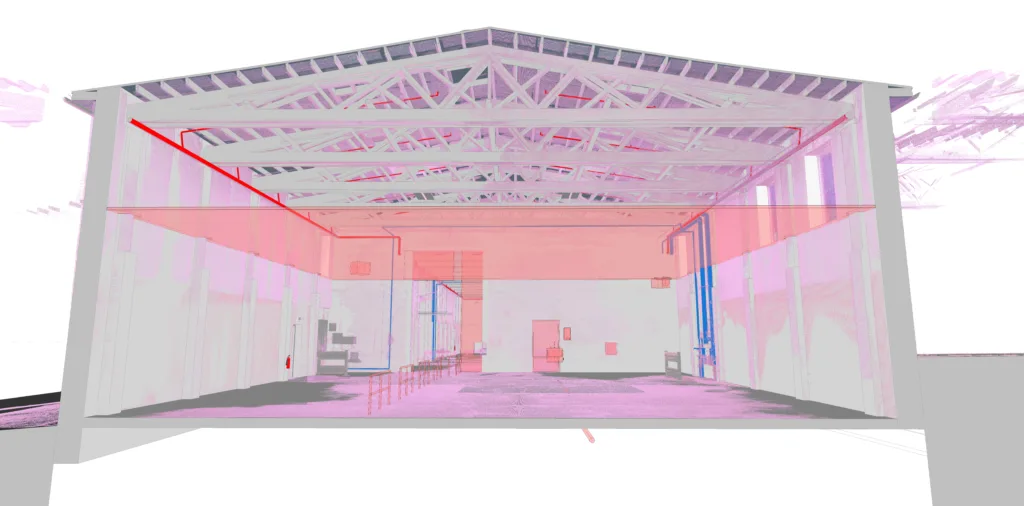 Scan-to-BIM model of FEAST Food Works showing machinery and conveyor layout