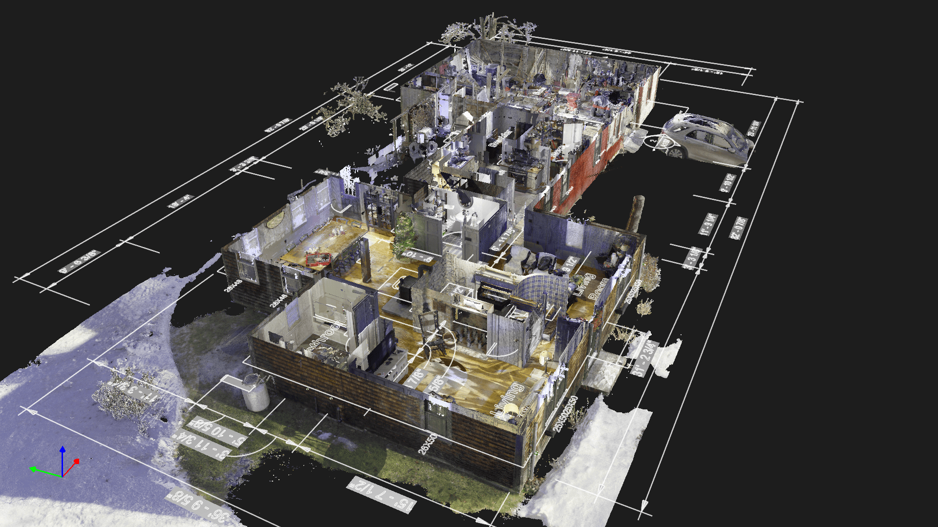 Laser-scan of remote Maine farmhouse for renovation planning