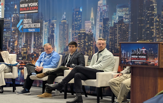 Panelists from Turner, Structure Tone, Mancini Duffy, JRM, and Beam AI discuss AI integration at New York Build 2026