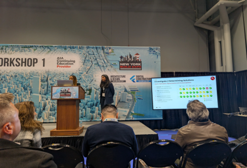 Nidhi Sekhar, Digital Development Lead at STV, presents on technology program leadership at New York Build 2026.