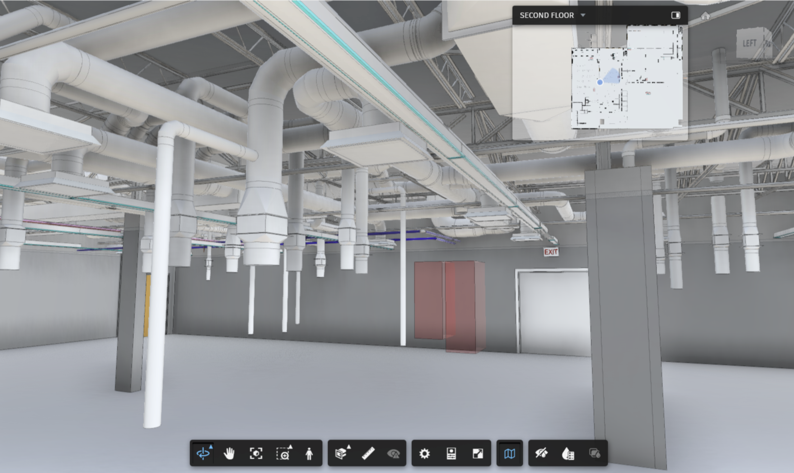 Industrial space with visible ductwork.