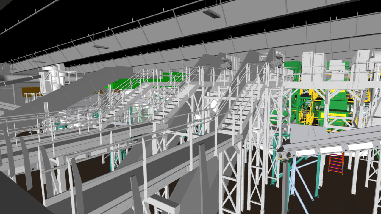Rendered model with waste-stream flowlines highlighted